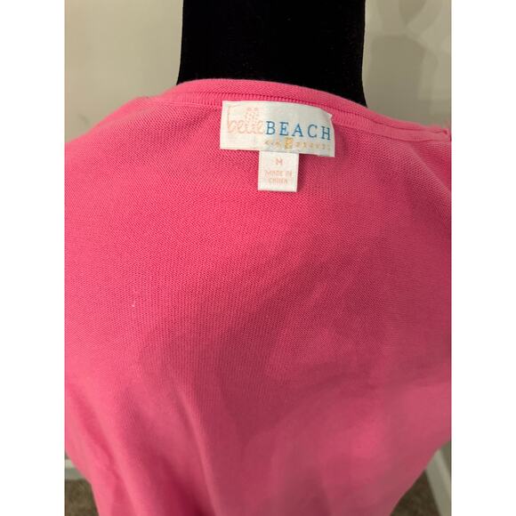 Belle Beach Pink Palm Tree Summer Sweater Pink NWOT - M - Picture 3 of 6